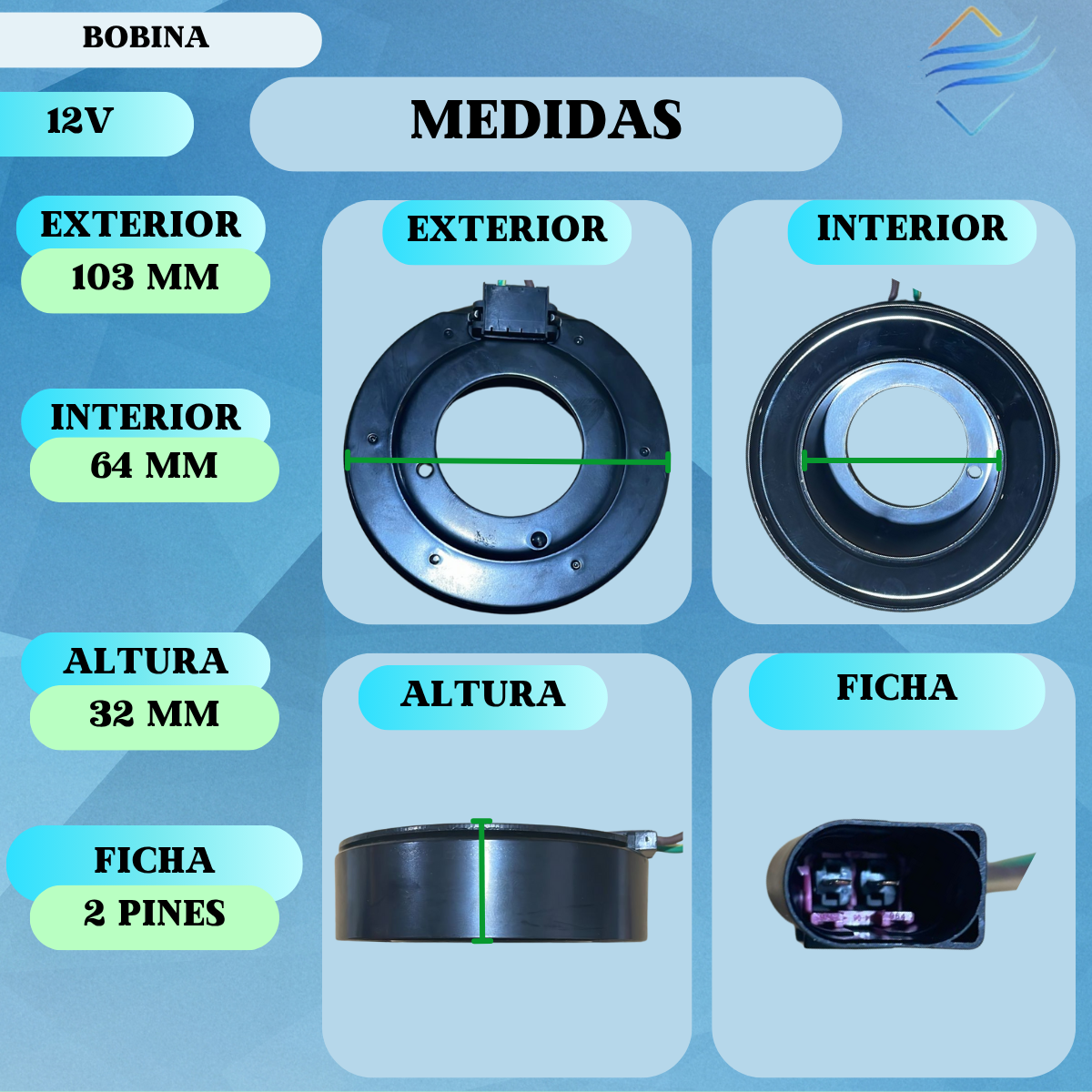 Bobina Compresor Aire Acondicionado Vw Bora Golf Polo A3 - Imagen 2