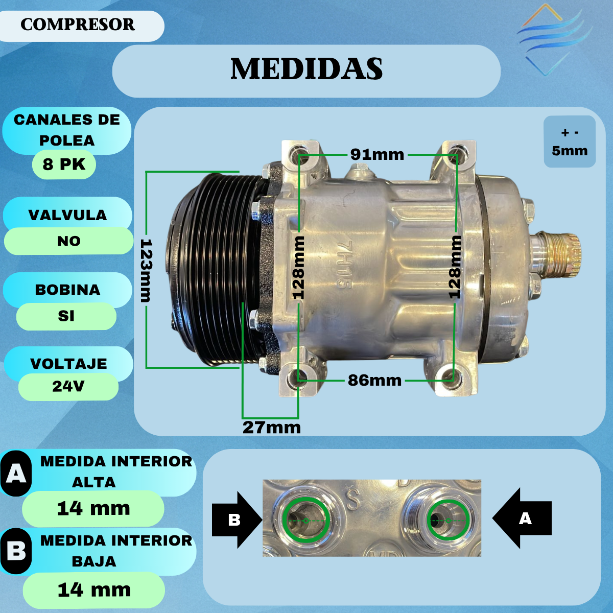 Compresor Aire Acondicionado 7h15 8pk 24v Universal - Imagen 3
