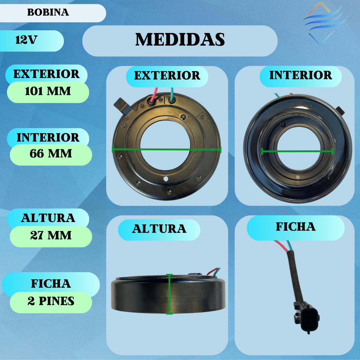 Bobina Compresor Aire Acond Para Sanden Seltec 12v 101x66x26 - Imagen 2