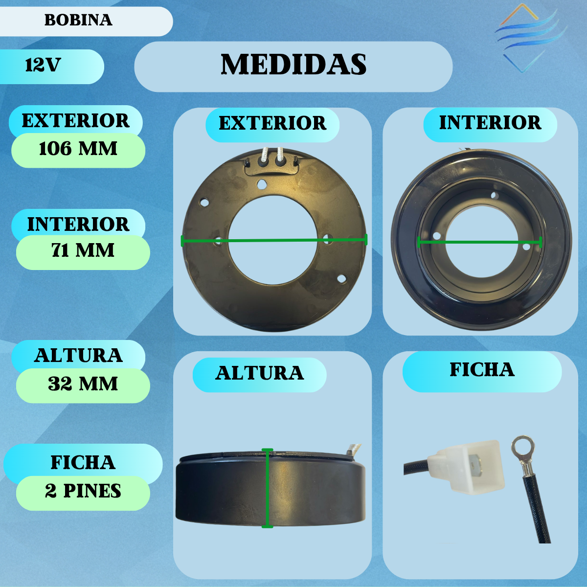 Bobina Compresor Aire Acondicionado 6p 12v Gol Hilux Cargo 39x-aa - Imagen 2