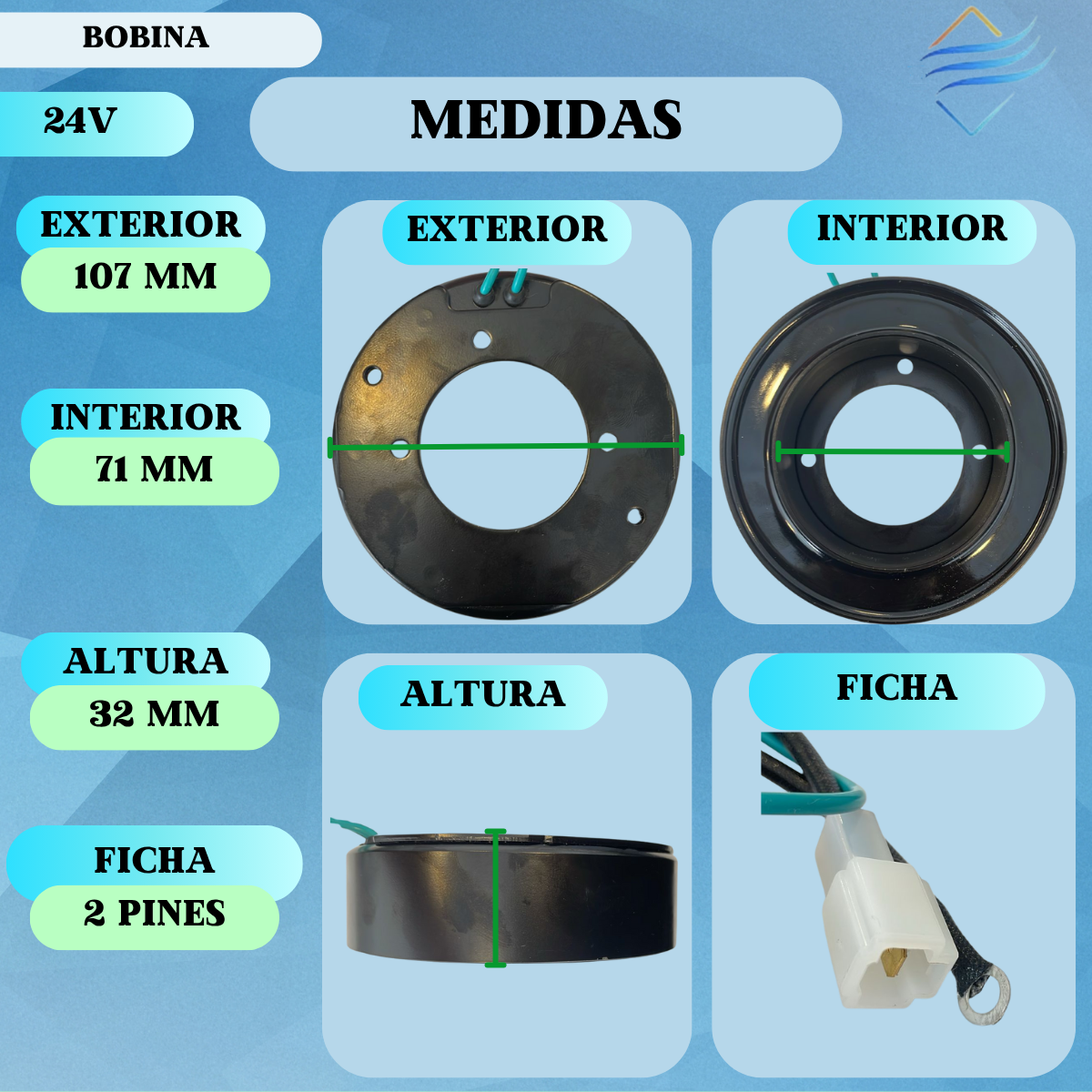 Bobina Compresor Aire Acondicionado Cargo 24v Denso 6p 39x-fa - Imagen 2