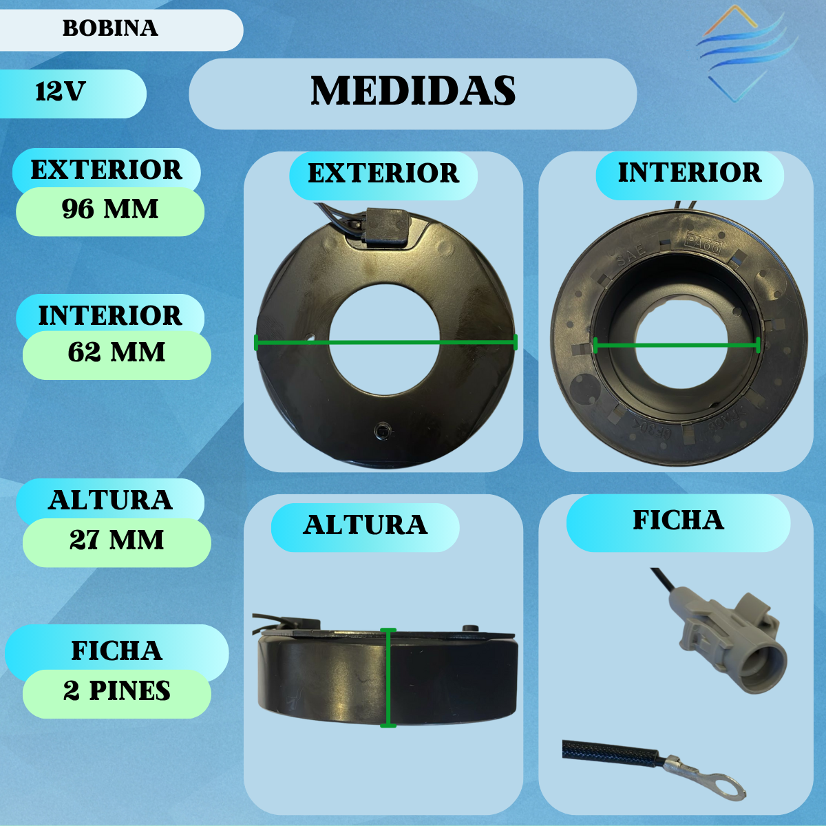 Bobina Compresor Aire Acondicionado Denso 10pa 10s 7sb - Imagen 2