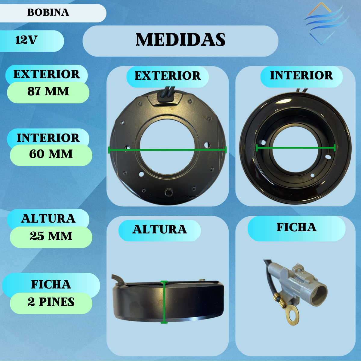Bobina Compresor Aire Acondicionado Denso 10s 12v 87x60x25 - Imagen 2