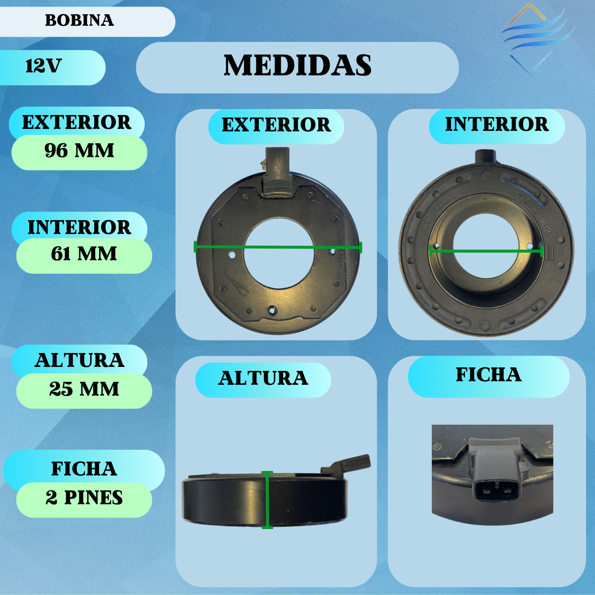 Bobina Compresor Aire Acondicionado Denso 10s 12v 87x60x25 - Imagen 2