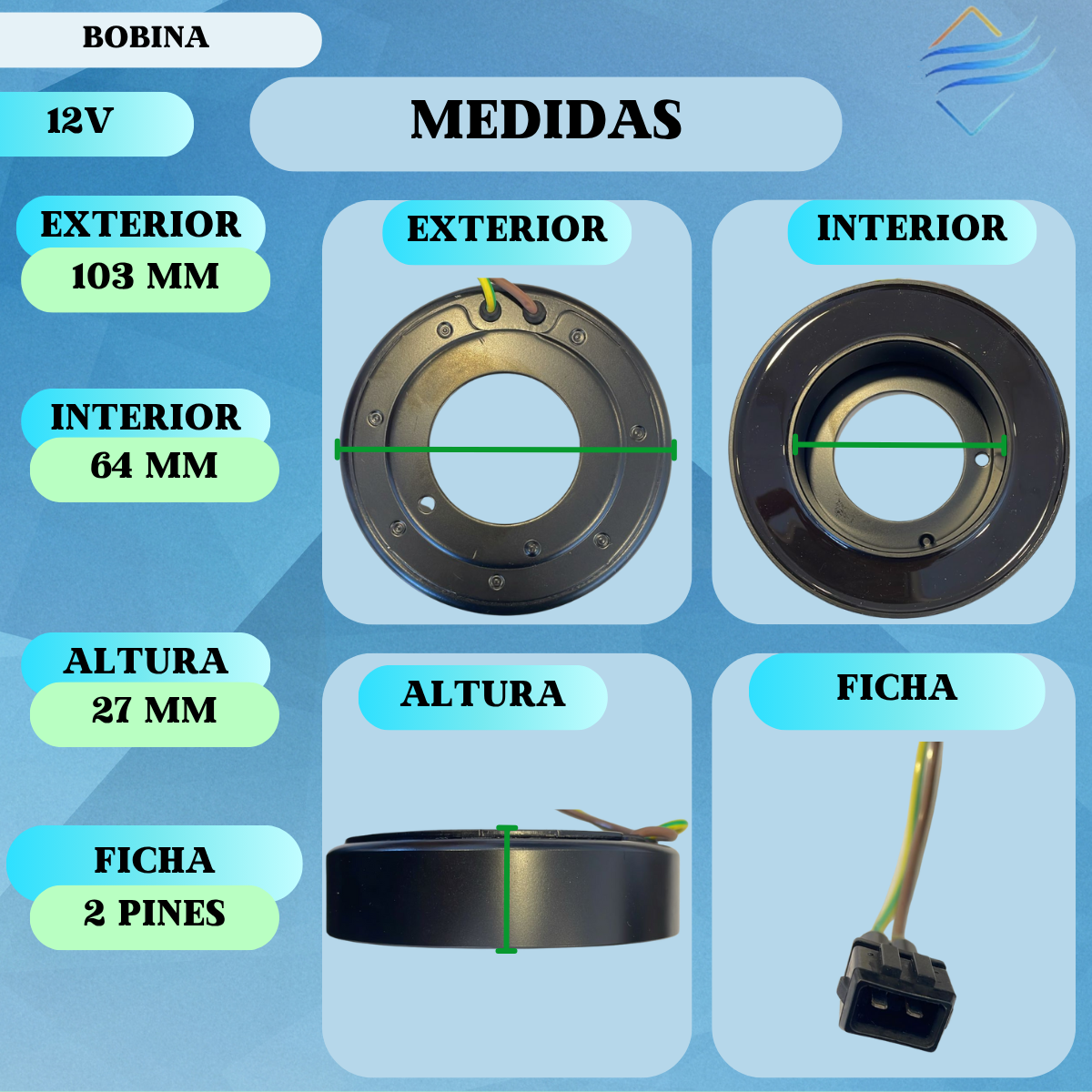 Bobina Compresor Aire Acondicionado Polo Golf Passat 39n-ma - Imagen 2