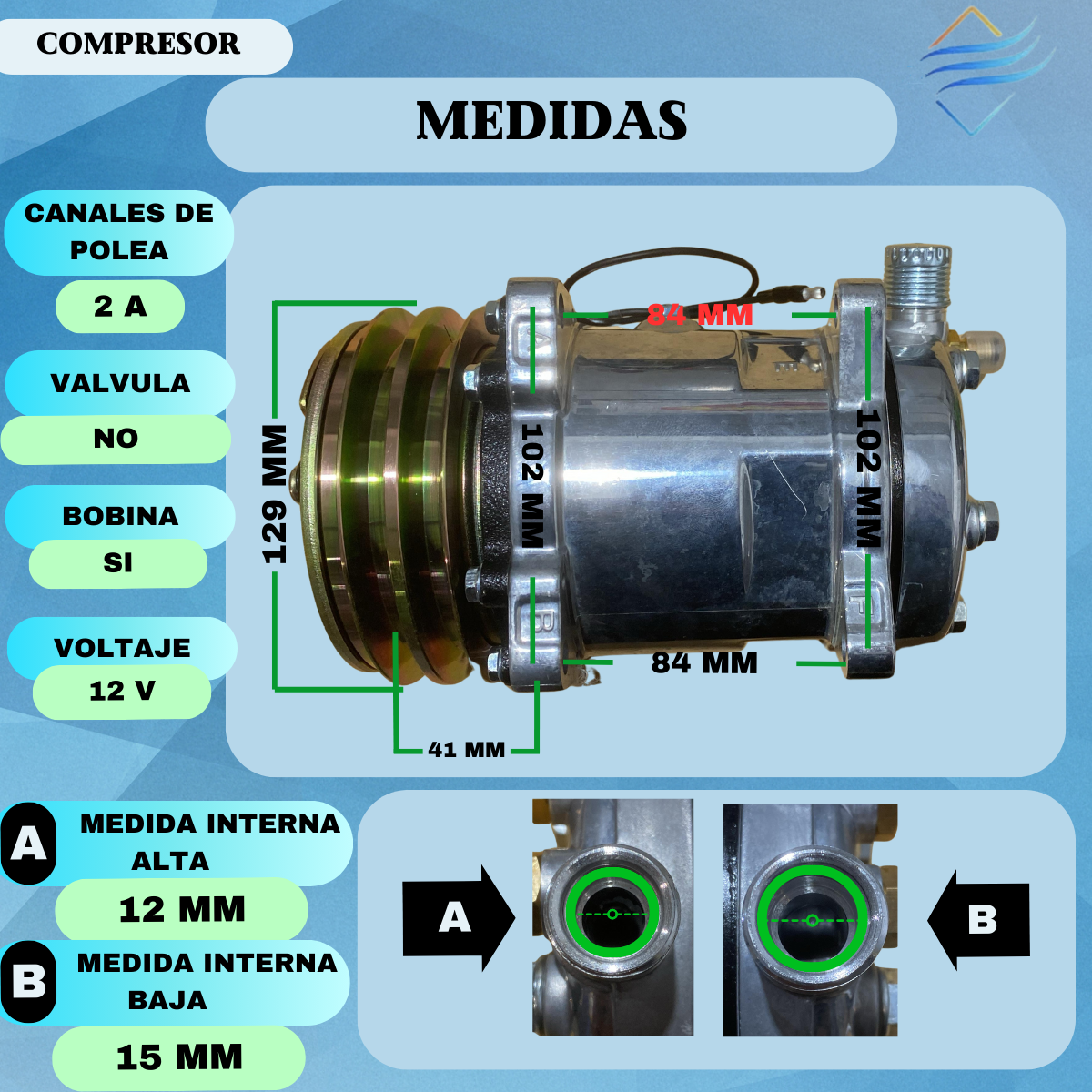 Compresor Aire Acondicionado 508 2a Ver 12v Universal - Imagen 3