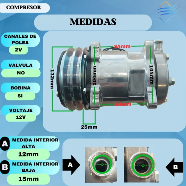Compresor Aire Acondicionado 508 2a V 12v Oring Vertical - Imagen 4