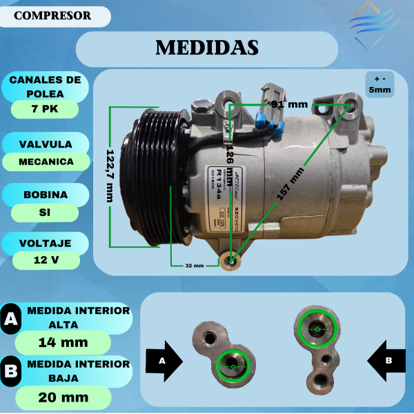 Compresor Aire Acondicionado Megane 2 Diésel 7pk - Imagen 4