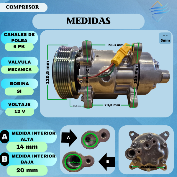 Compresor 206 307 Diesel 6v12 1437 Salida Atras - Imagen 5