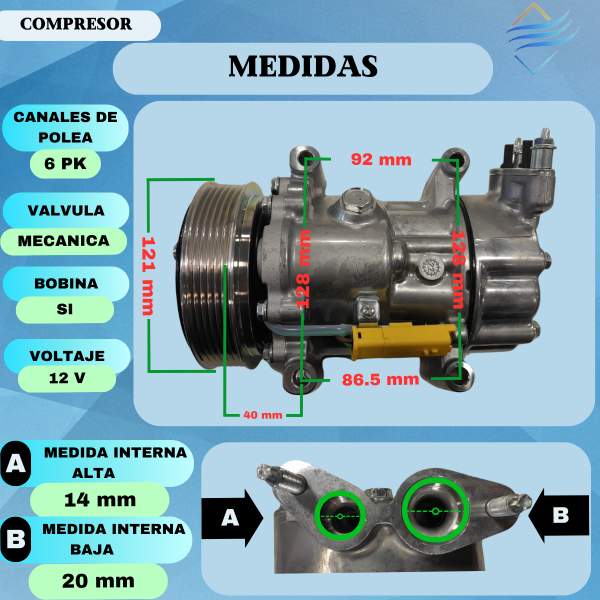 COMPRESOR PEUGEOT 206 PARTNER C3 6V12 PASANTE - Imagen 4