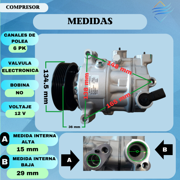 COMPRESOR VW VENTO PASSAT TIGUAN A3 A4 6PK - Imagen 4