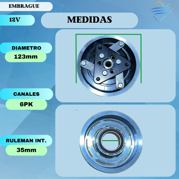 EMBRAGUE SD 6V12 7C16 6PK 12v Estriado - Imagen 4