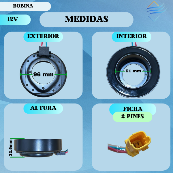 BOBINA Sanden 6V12 12V 96x61x32 mm - Imagen 2