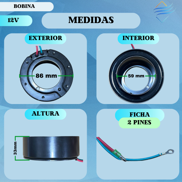 BOBINA Sanden TR090 12v 86x59x32 mm - Imagen 2