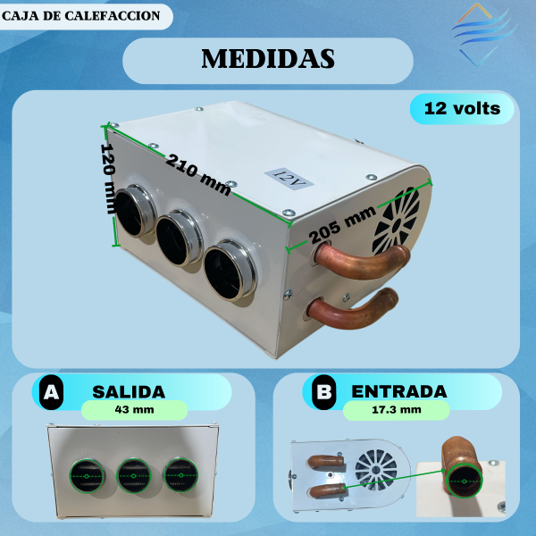 CAJA CALEFACTORA 3 BOCAS CON COMANDO 12V - Imagen 2