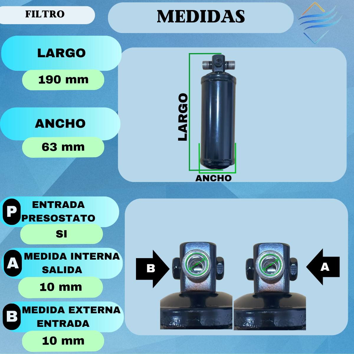 FILTRO UNIVERSAL ORING CON ROSCA PARA PRESOSTATO - Imagen 3