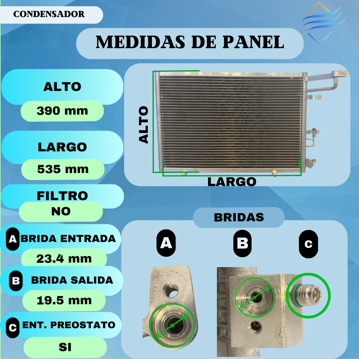 Condensador Ecosport III (KD) 12/17 Motores 1.6 sigma/2.0 duratec bridas 22.7m 18.5m brazado - Imagen 3