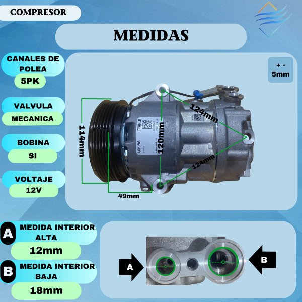 COMPRESOR CHEV PRISMA/CELTA 1.4 5PK 114mm - Imagen 5