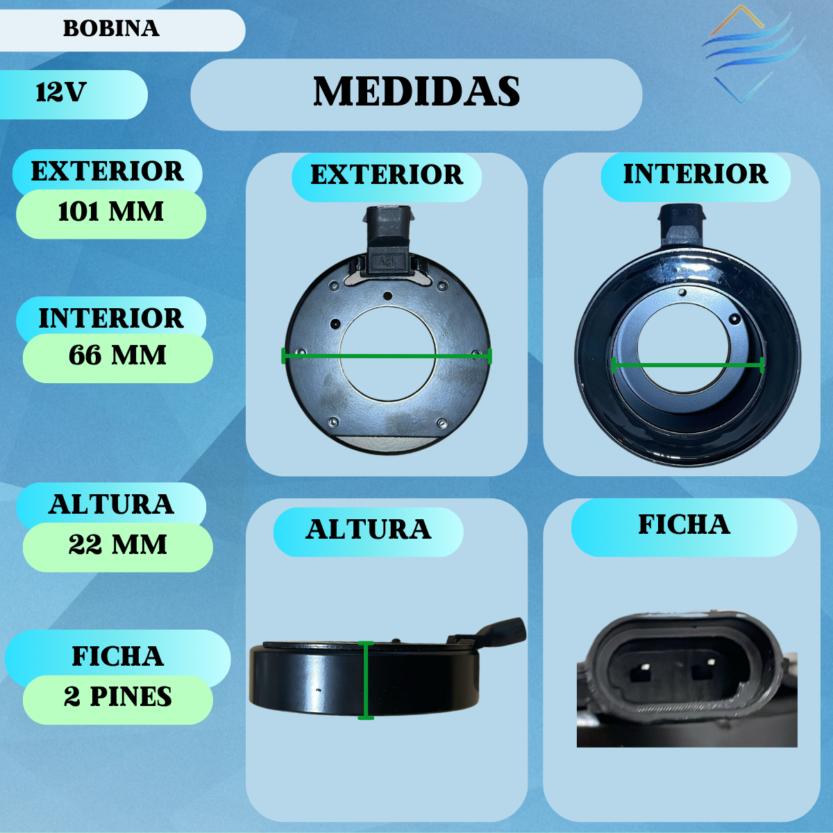 BOBINAS AIRE ACONDICIONADO RENAULT MEGANE II POLEA 6PK - DIAMETRO 123MM - Imagen 2