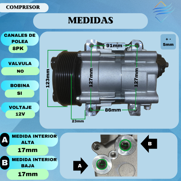 Compresor Dodge Ram HS18 8PK 12v - Imagen 3