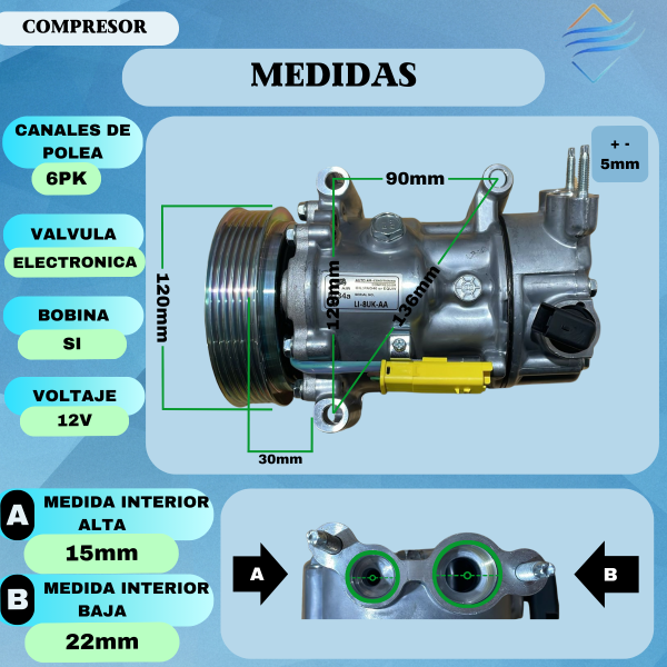 COMPRESOR PEUGEOT 208 307 308 C4 TIPO SANDEN 7C16 - Imagen 3