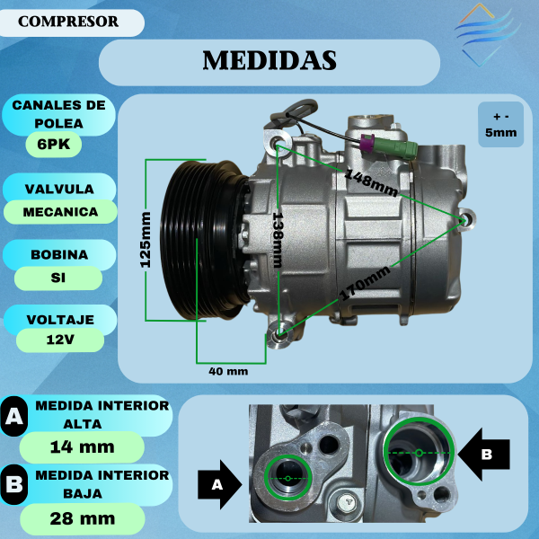 Compresor Audi A4/A6 ND 7SEU16C 6PK 12v - Imagen 3