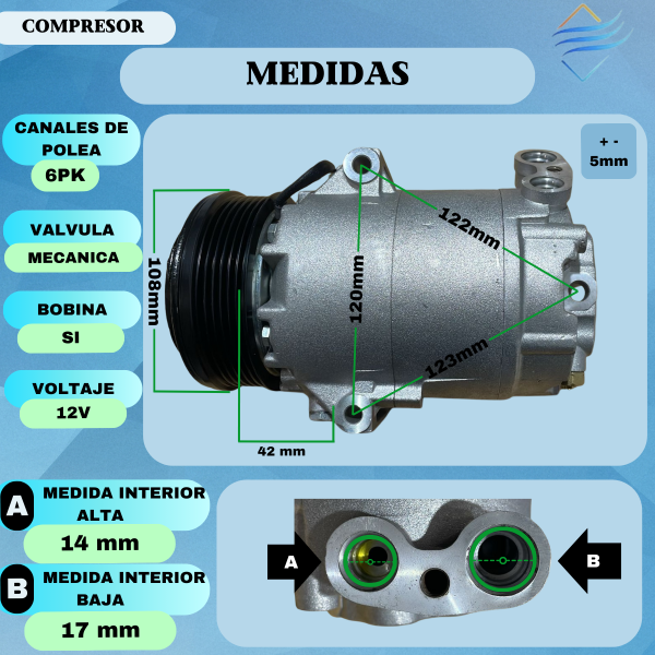 Compresor Chevrolet Corsa II/Astra CVC 6PK 12v - Imagen 3
