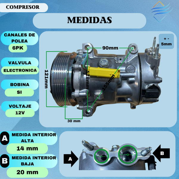 Compresor Peugeot 307/308/C4 SD 7V16 6PK 12v - Imagen 3