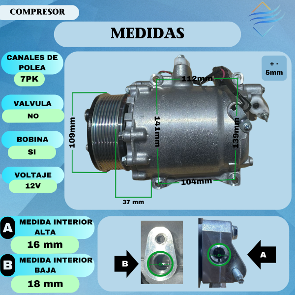 COMPRESORES AIRE ACONDICIONADO HONDA CRV 2007.. POLEA 7PK - Imagen 3