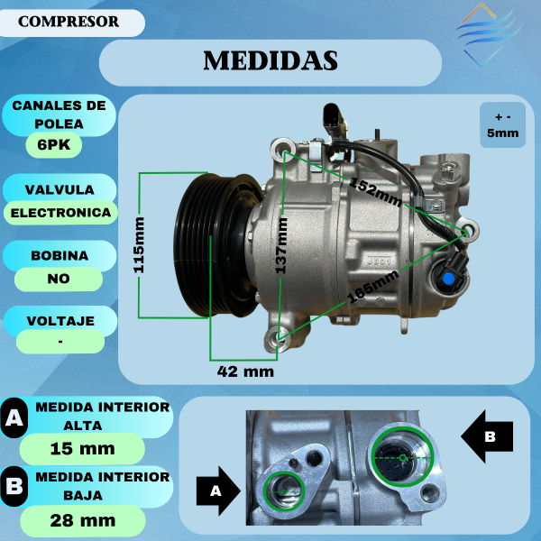COMPRESOR AIRE ACONDICIONADO VOLKSWAGEN AMAROK 3.0 TDI MOTOR V6 - Imagen 3