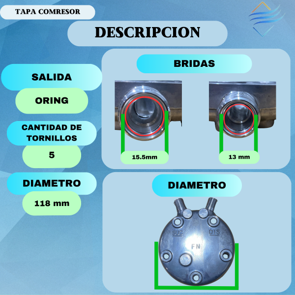 Tapa Trasera Compresor Oring Tipo  Sanden 505 507 508 510 - Imagen 2