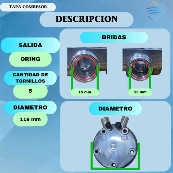 Tapa Trasera Compresor Oring Tipo Sanden 505 507 508 510 - Imagen 2