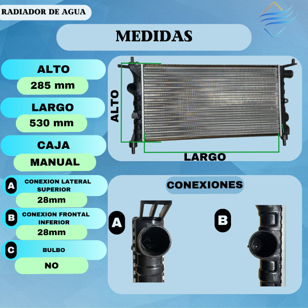 Radiador De Agua Chevrolet Corsa Sin Aire Or3206 - Imagen 3
