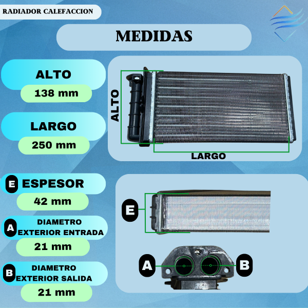 Radiador de calefaccion Marea Bravo F1 97-03 Brida 3 tornillos brazado - Imagen 2