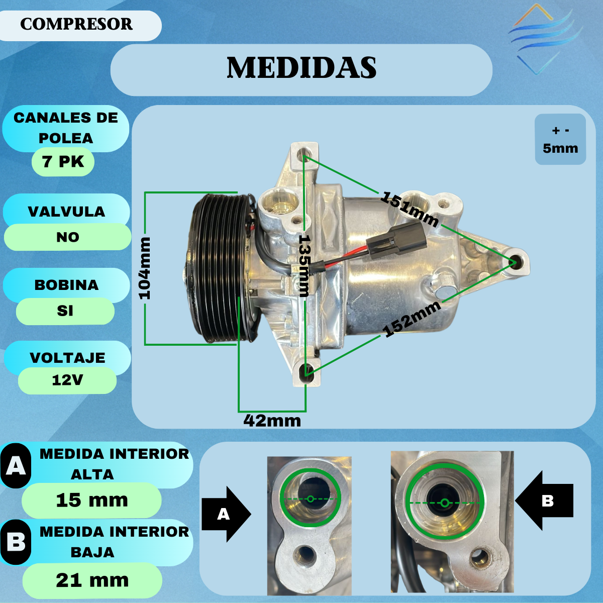 Compresor Renault Sandero 12SC 7PK 12v - Imagen 3