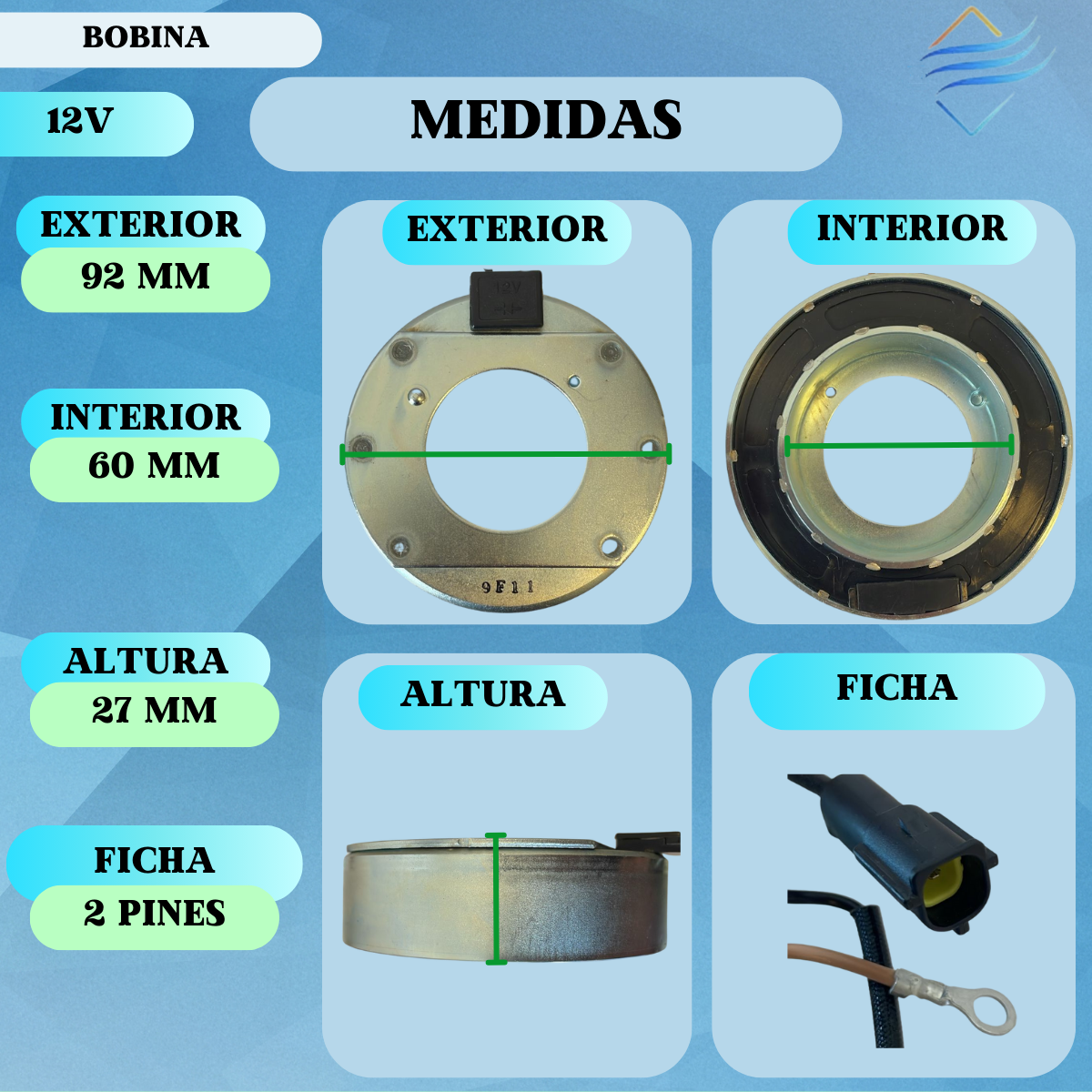 BOBINA AIRE ACONDICIONADO VOLKSWAGEN GOL AB9 1.6-1.8 96 - Imagen 2