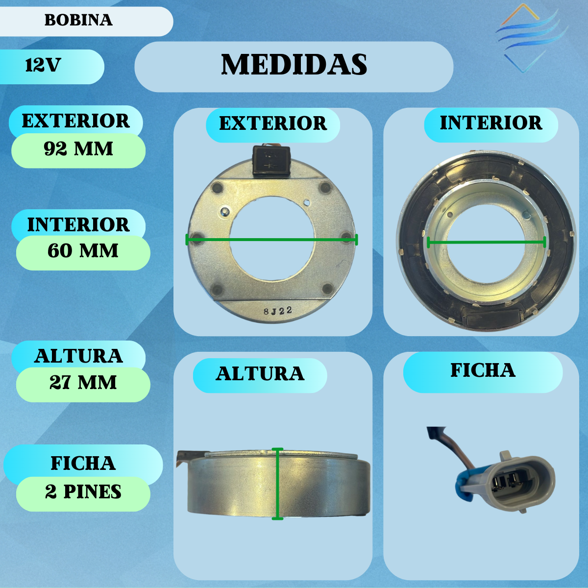 BOBINA HARRISON DELPHI CVC 92x60x27 12v (cable corto) - Imagen 2