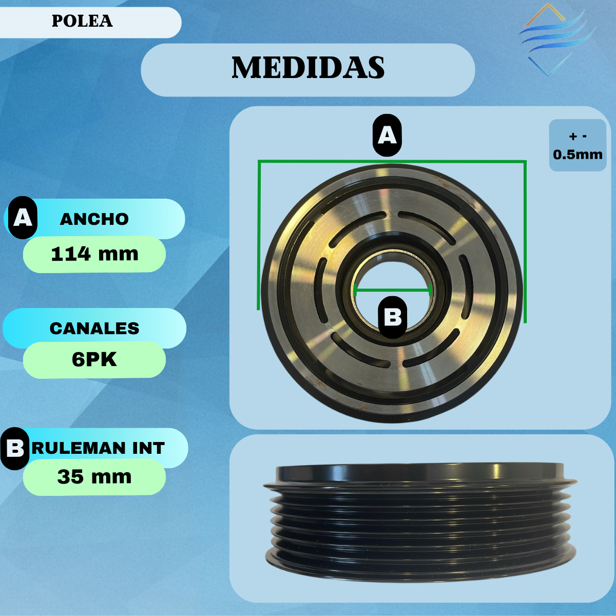 Polea Compresor Gol Trend Saveiro Suran Voyage Saveiro Bora - Imagen 2