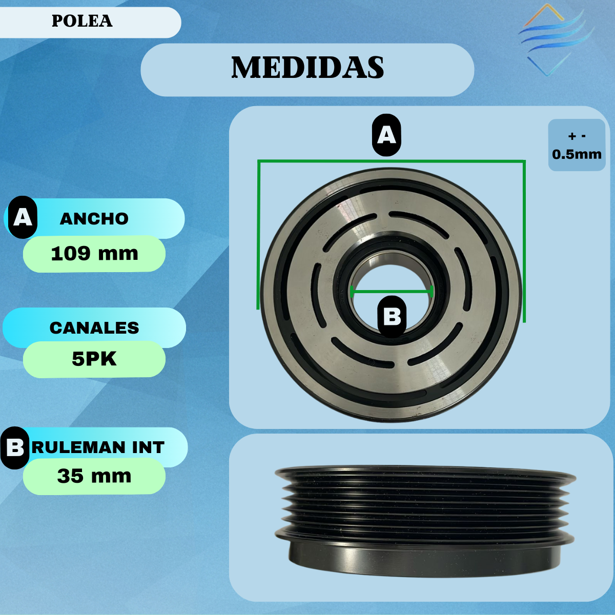 POLEA CVC CORSA CLASSIC/AGILE/CELTA/MONTANA 5PK ACPX17 - Imagen 2