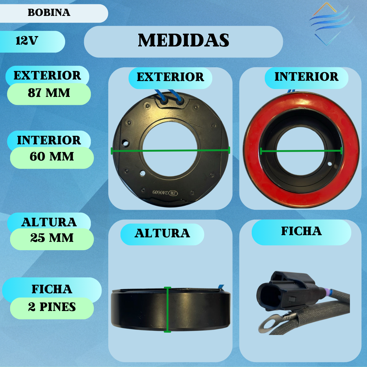 BOBINA AIRE ACONDICIONADO HONDA HRV 15/.. 10SRE11C BULON PASANTE 4 ANCLAJES POLEA 6PK - Imagen 2