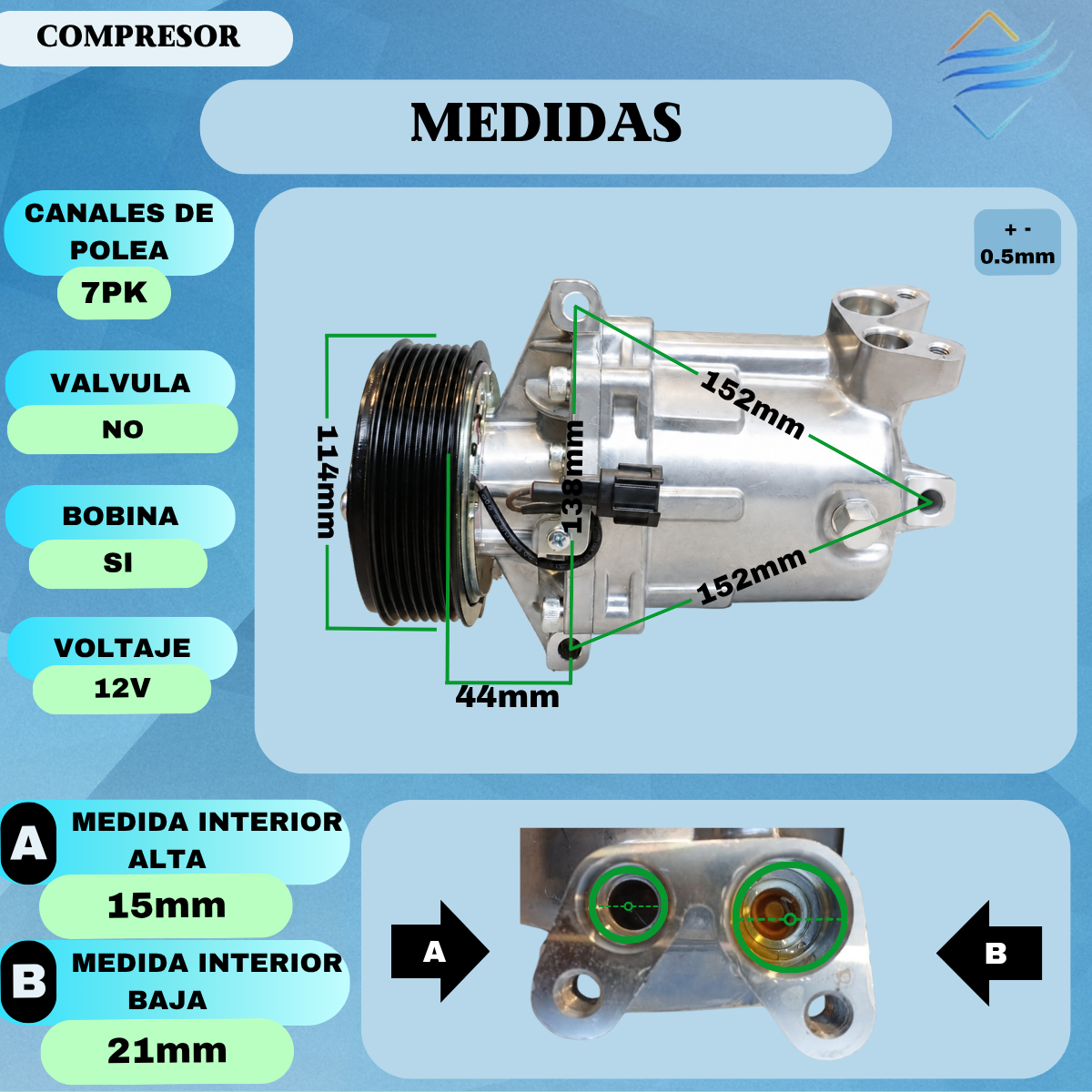 COMPRESOR RENAULT FLUENCE/ NISSAN MARCH / TIIDA 7PK - Imagen 3