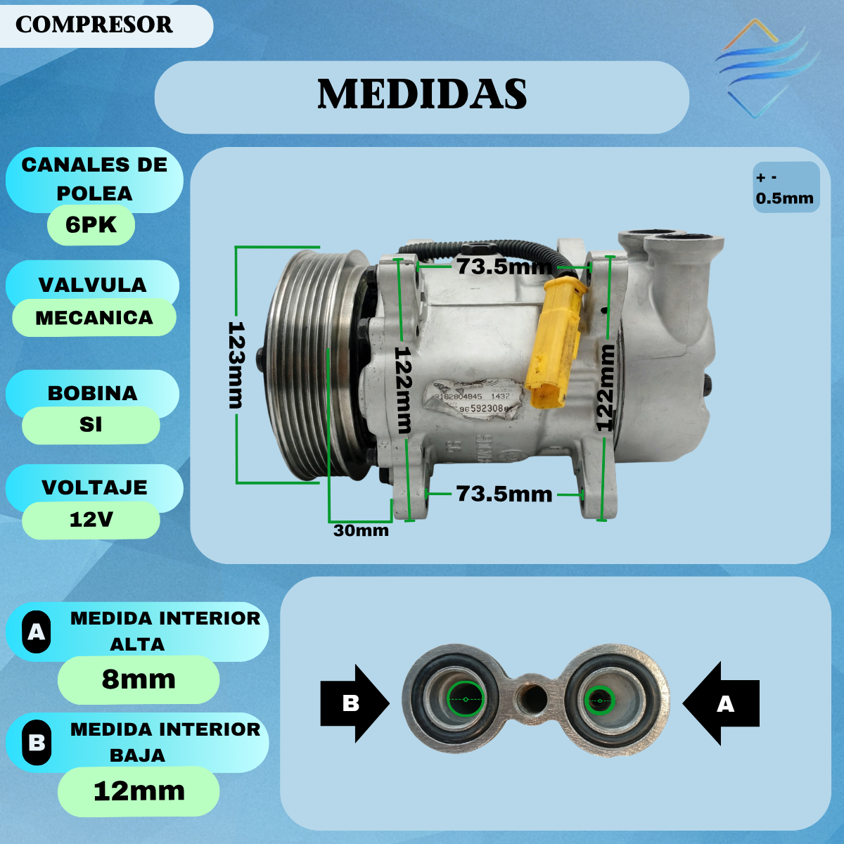 COMPRESOR PEUGEOT 206 / XSARA / PICASSO -SD-6V 12 - Imagen 3