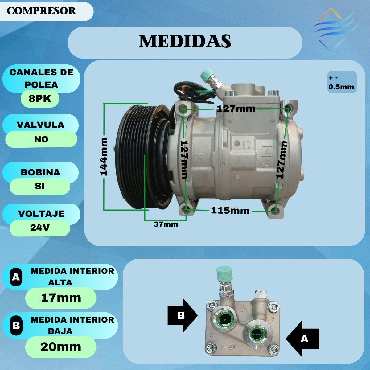 COMPRESOR JOHN DEERE 8PK 24V - Imagen 3