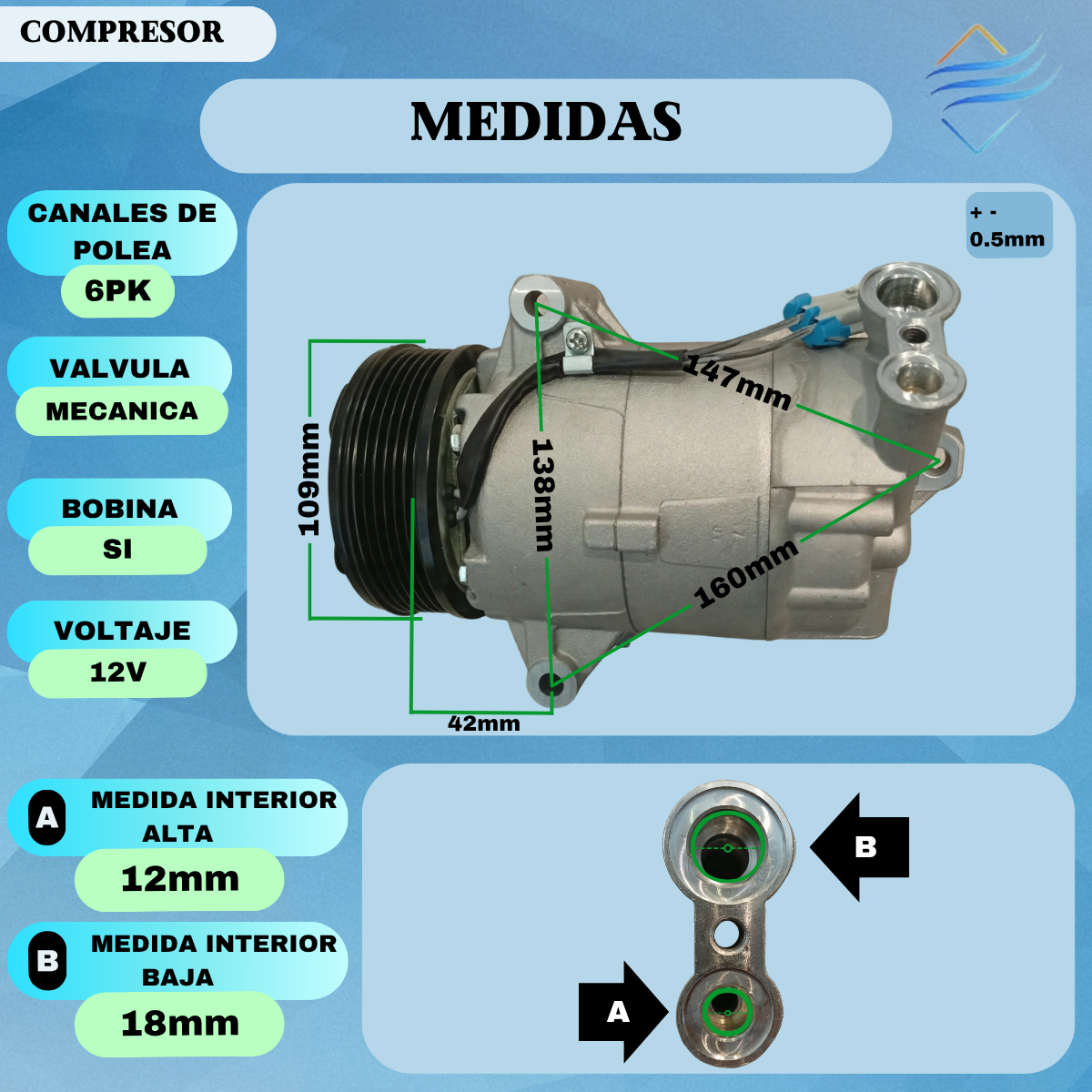 COMPRESOR CHEVROLET CLASSIC / CELTA / PRISMA / ASTRA / MERIVA / ONIX - Imagen 3